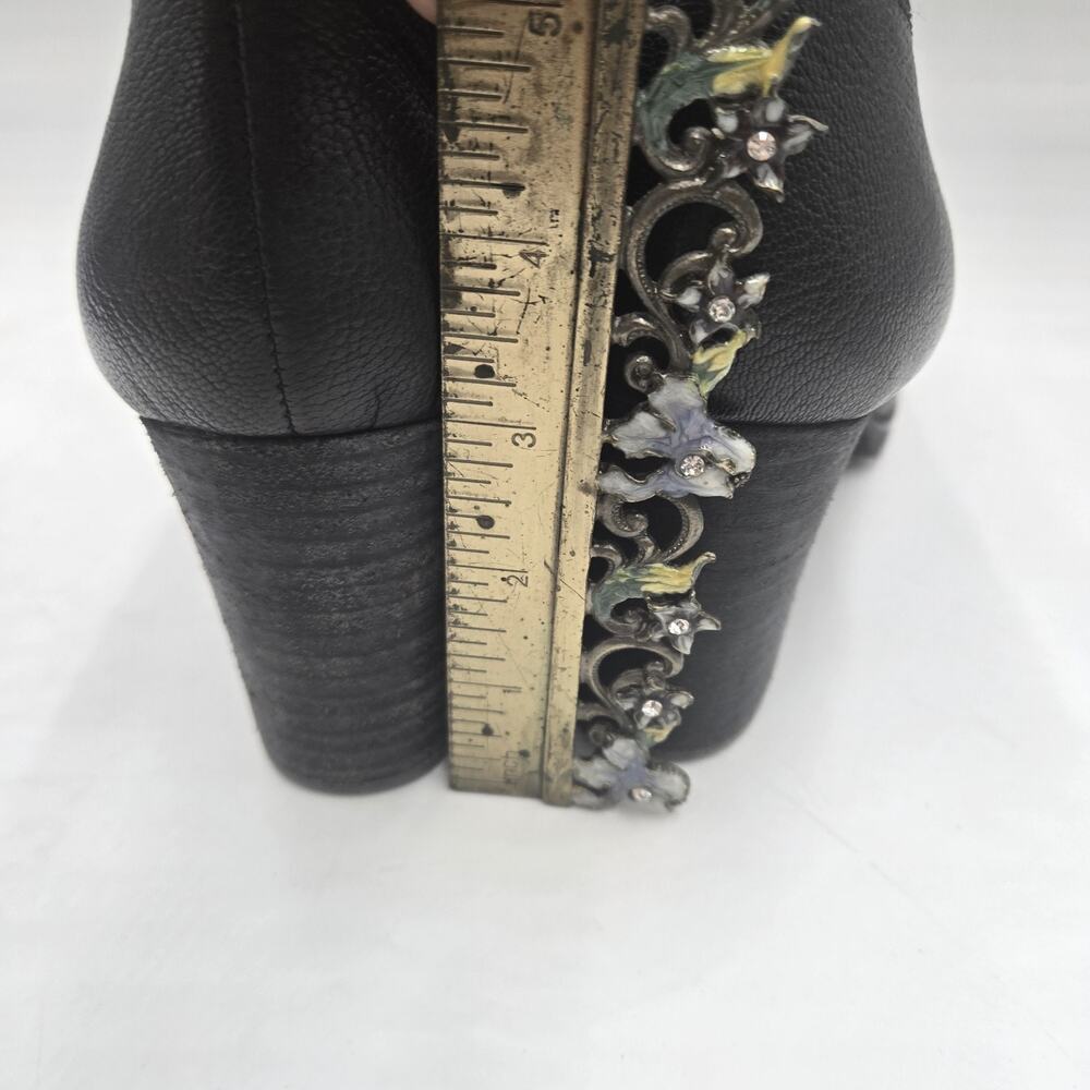 Lucky Brand Women’s Sz 8.5 Natlee Bootie Black Leather Block Heel Double Zipper - Picture 5 of 8